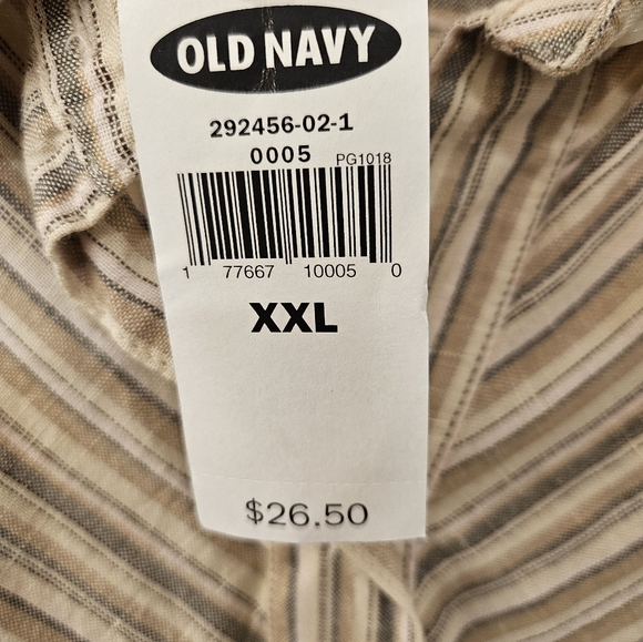 NWT - Linen Cotton Blend Old Navy Tan Striped Blouse - Size XXL - Picture 5 of 10